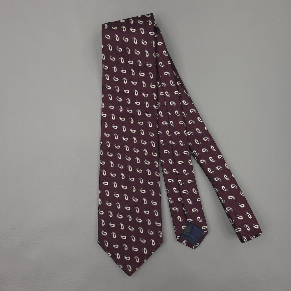 Luciano Barbera Tie Mens Burgundy Red Silk Paisley Jacquard Made In Italy 58"